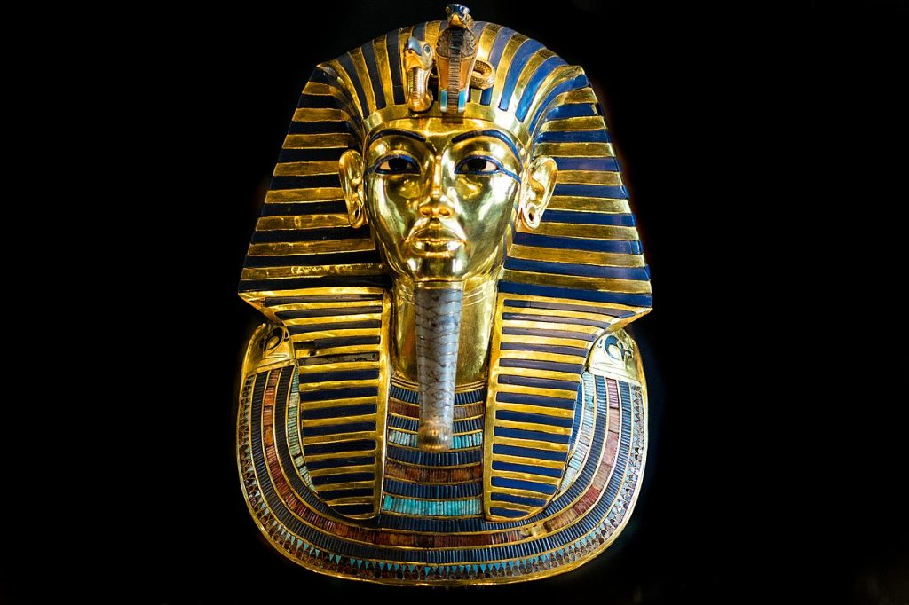 winter exhibitions: Funerary mask of Tutankhamun, c. 1323 BCE, Grand Egyptian Museum, Giza, Egypt.
