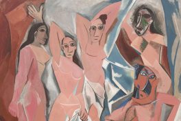 Pablo Picasso's Young Ladies of Avignon. The painting depicts five naked women on a flat surface.