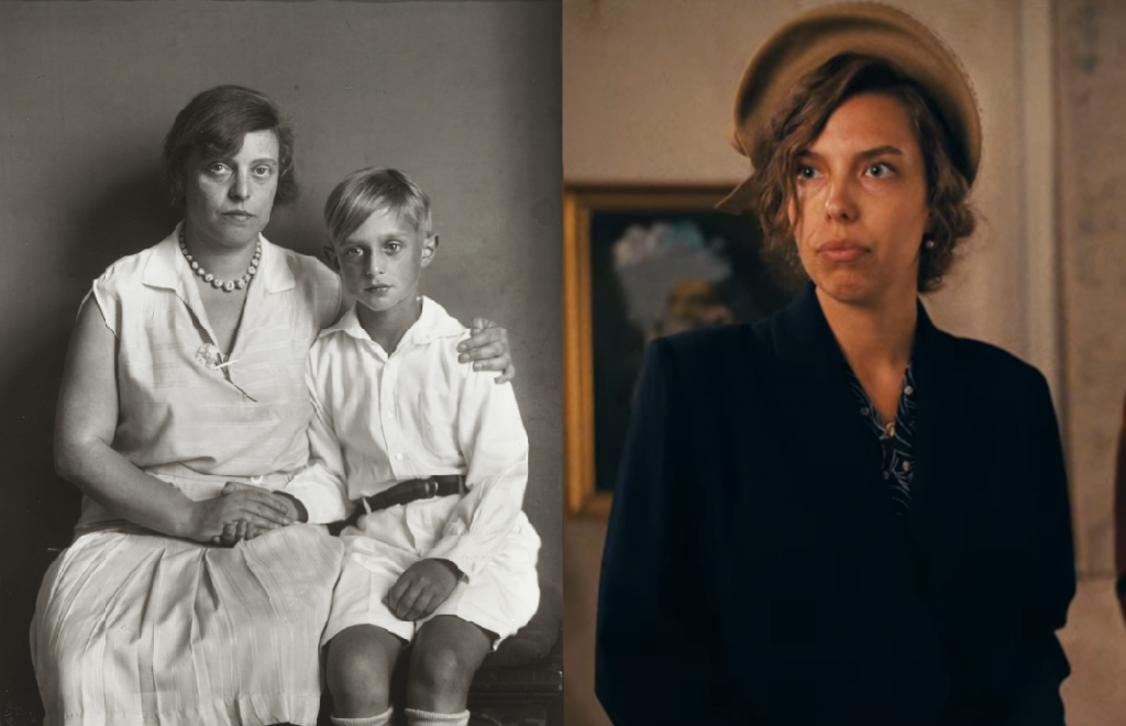 Transatlantic: Left: August Sander, Mother and Son [Lou Straus-Ernst with son Jimmy], 1928, Museum of Modern Art, New York, NY, USA. Right: Art reference to Luise Straus-Ernst in Transatlantic, S1E03. Transatlantic/Netflix.
