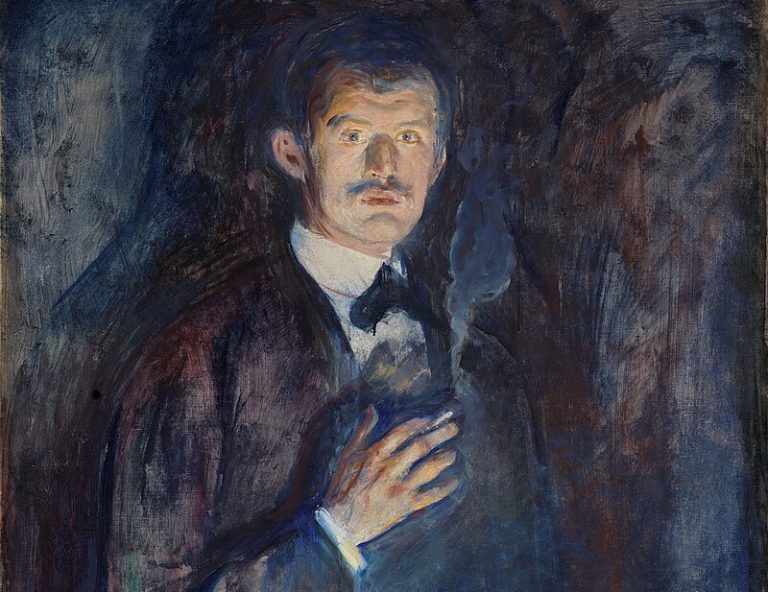 artists mental illness: Edvard Munch, Self-Portrait with Cigarette, 1895, National Gallery of Norway, Oslo, Norway. Detail.
