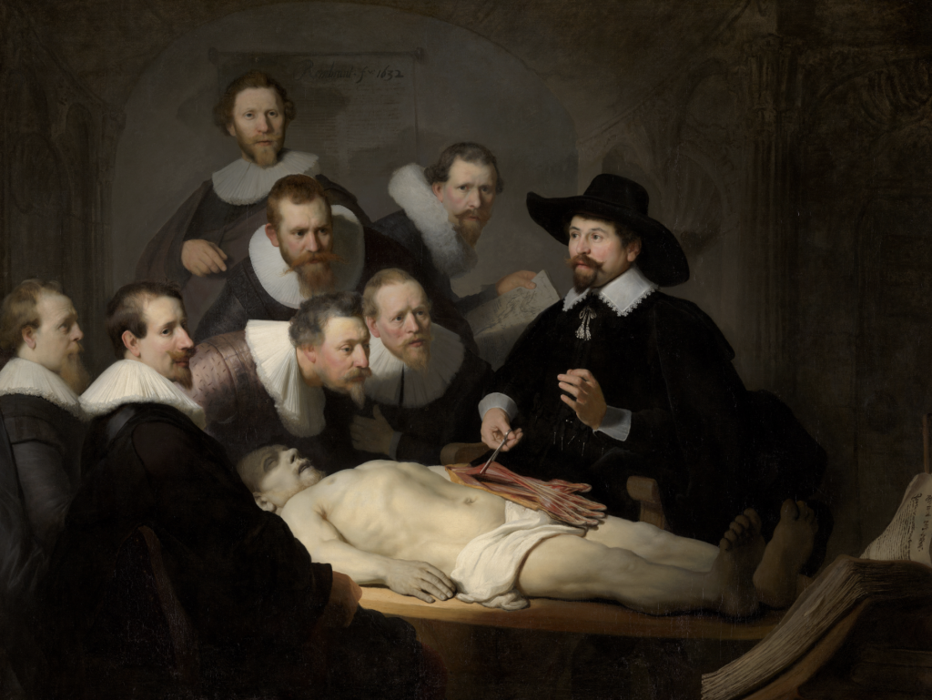 Rembrandt 10 paintings: Rembrandt van Rijn, The Anatomy Lesson of Dr. Nicolaes Tulp, 1632, Mauritshuis, The Hague, Netherlands.
