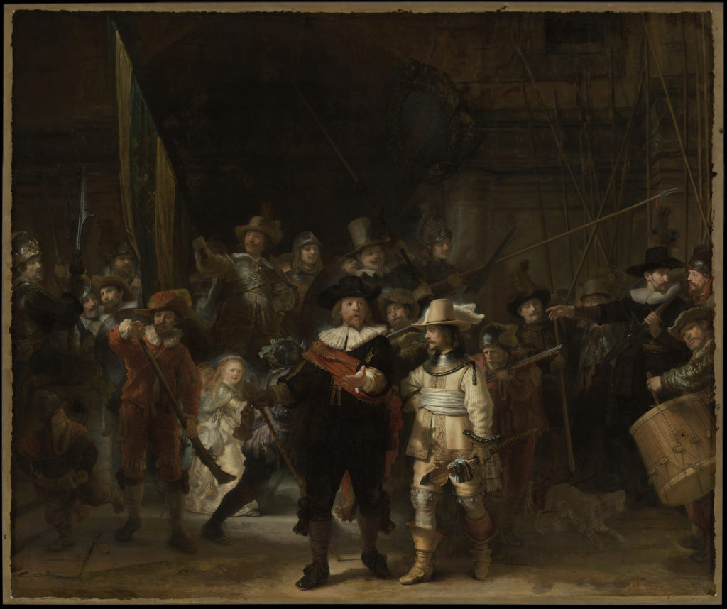 Rembrandt 10 paintings: Rembrandt van Rijn, The Night Watch, 1642, Amsterdam Museum, on permanent loan to the Rijksmuseum, Amsterdam, Netherlands.
