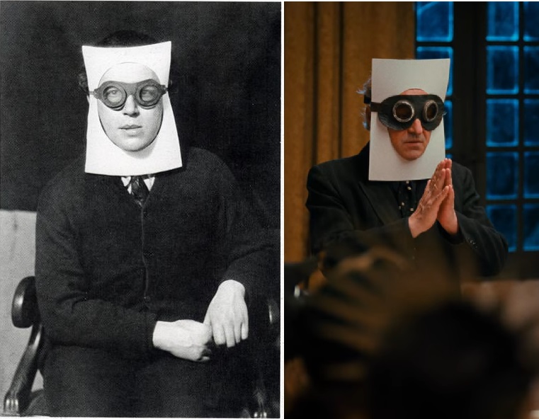 Transatlantic: Left: Man Ray, André Breton, 1930. Wikiart. Right: Art reference to Man Ray’s André Breton in Transatlantic, S1E03. Transatlantic/Netflix.
