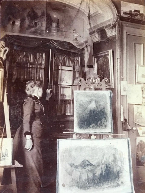 Susie Barstow: Photograph of Susie M. Barstow in her studio, c. 1900, family archives of Elisha Blossom Barstow via Hawthorne Fine Art.
