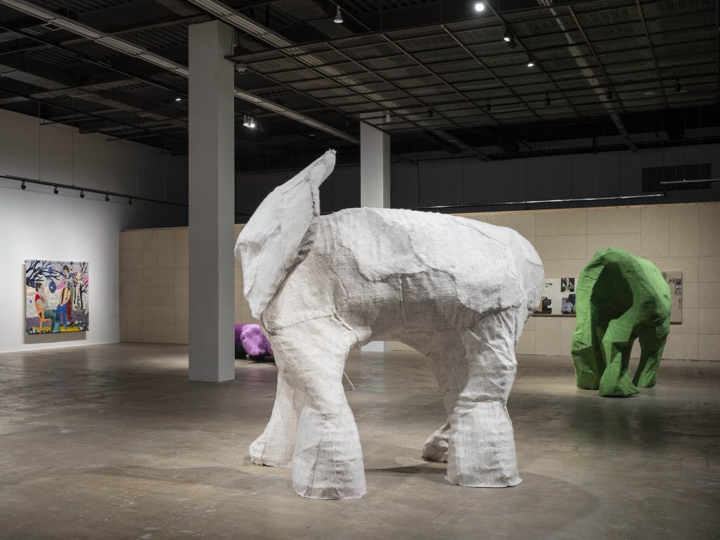gwangju biennale artists: Oum Jeongsoon, Elephant without Trunk, 2023, installation view at the 14th Gwangju Biennale. Courtesy the artist and Gwangju Biennale Foundation. Photo: glimworkers.

