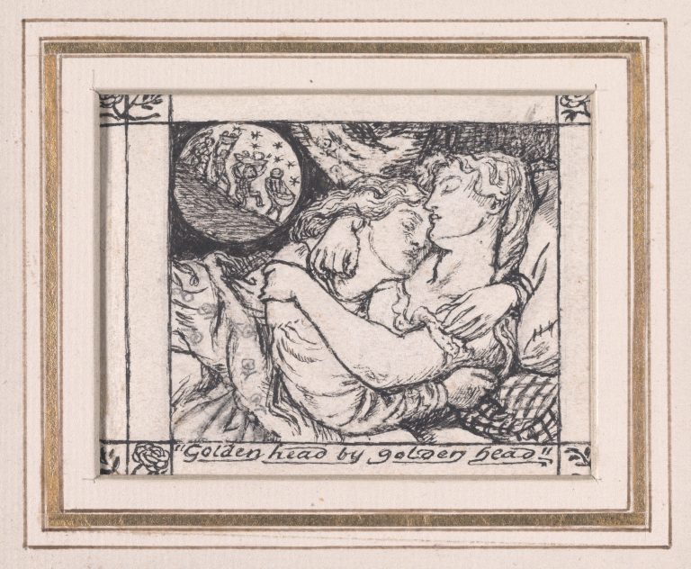 Christina Rossetti: Illustration by Dante Gabriel Rossetti and prose by Christina Rossetti, Head by Golden Head, for “The Goblin Market”, 1861, Metropolitan Museum of Art, New York, NY, USA. Detail.
