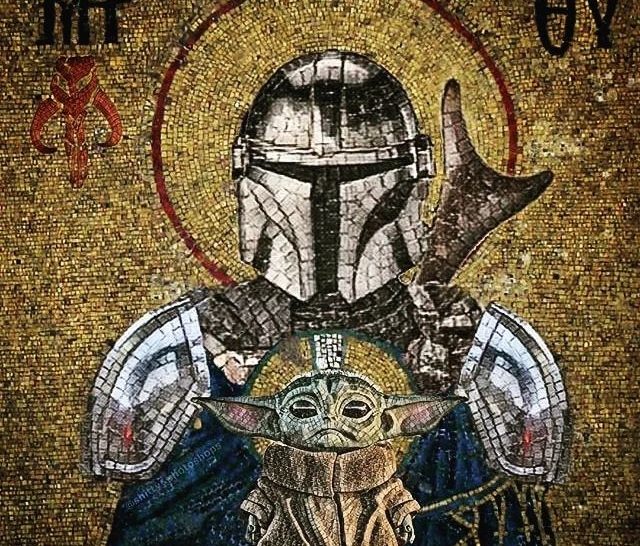 Star Wars art: Star Wars Art: Scdarts, The Mandalorian and Child, from Virgin and Child in the apse of Hagia Sophia. Instagram Scdarts.
