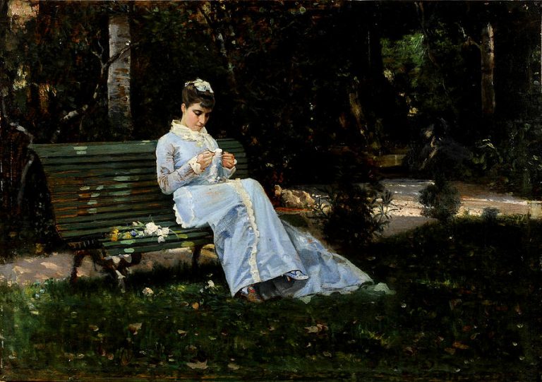 Macchiaioli: Cristiano Banti, Portrait of Alaide Banti Sitting in the Garden, 1870, Banti Collection, Florence, Italy. Wikimedia Commons (public domain).
