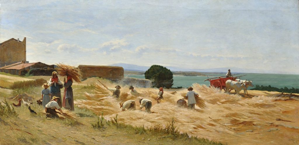 Macchiaioli: Odoardo Borrani, The Wheat Harvest in Castiglioncello, 1867, Istituto Matteucci. Wikimedia.
