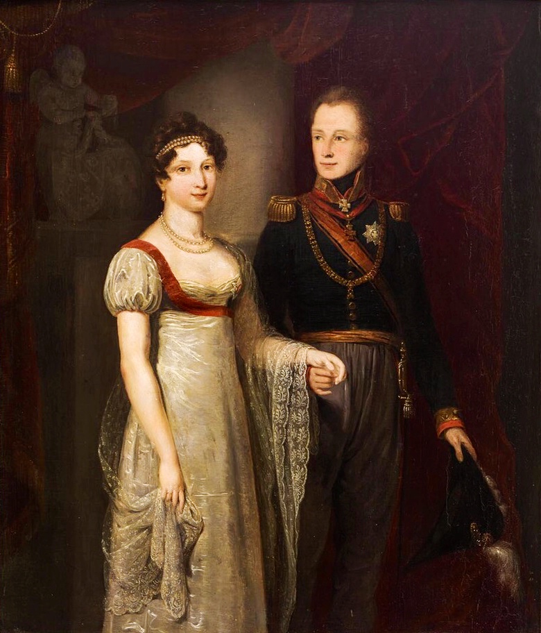 Willem II: Jan Willem Pieneman, Portrait of Prince William II of the Netherlands and his Wife Anna Pavlovna, 1816. Wikimedia Commons (public domain).
