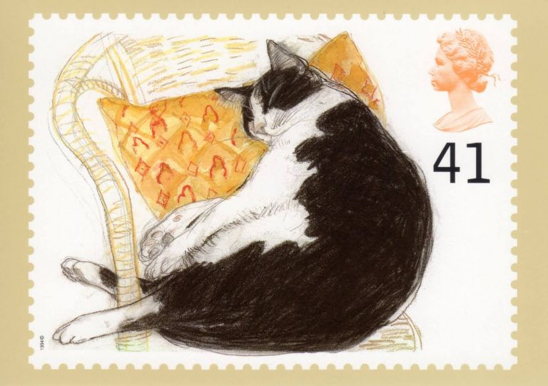 Elizabeth Blackadder: Elizabeth Blackadder, Fred Black and White Cat, 1995, Postage Stamp, Royal Mail Group Ltd, UK.
