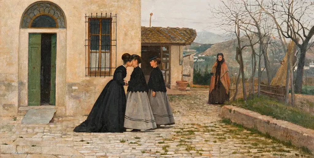 Macchiaioli: Silvestro Lega, The Visit, 1858, National Gallery of Modern and Contemporary Art, Rome, Italy. Fundación Mapfre.

