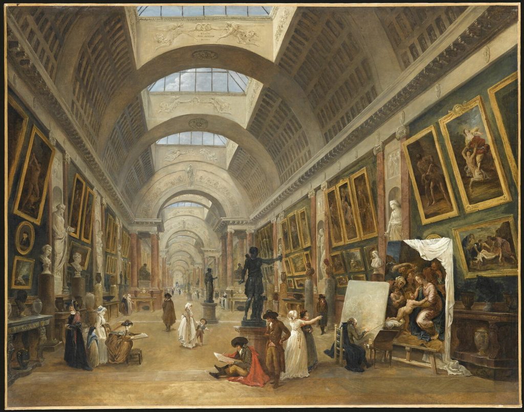 Louvre: School of Hubert Robert, The Grande Galerie of the Louvre, ca. 1706, Louvre, Paris, France.
