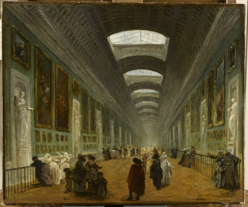 Louvre: School of Hubert Robert, Development project of the Grande Galerie du Louvre, ca. 1785 to 1790, Louvre, Paris, France.
