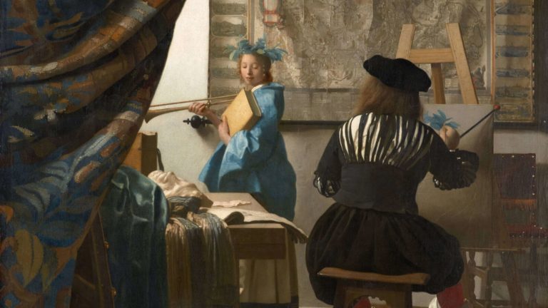 Vermeer art of painting: Johannes Vermeer, Art of Painting, ca. 1666-68, Kunsthistorisches Museum, Vienna, Austria. Detail.
