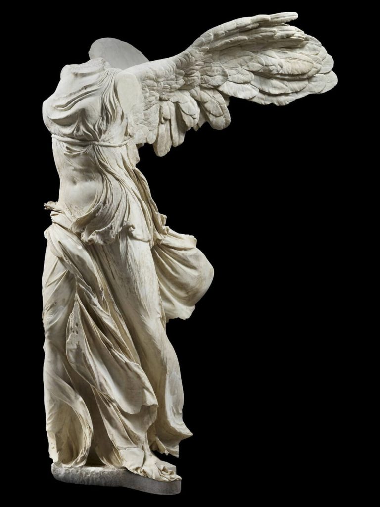 Nike of Samothrace: Nike of Samothrace, ca. 200-175 BCE, Parian and Lartian marble, Paleopoli, Samothrace, Greece, Louvre, Paris, France.
