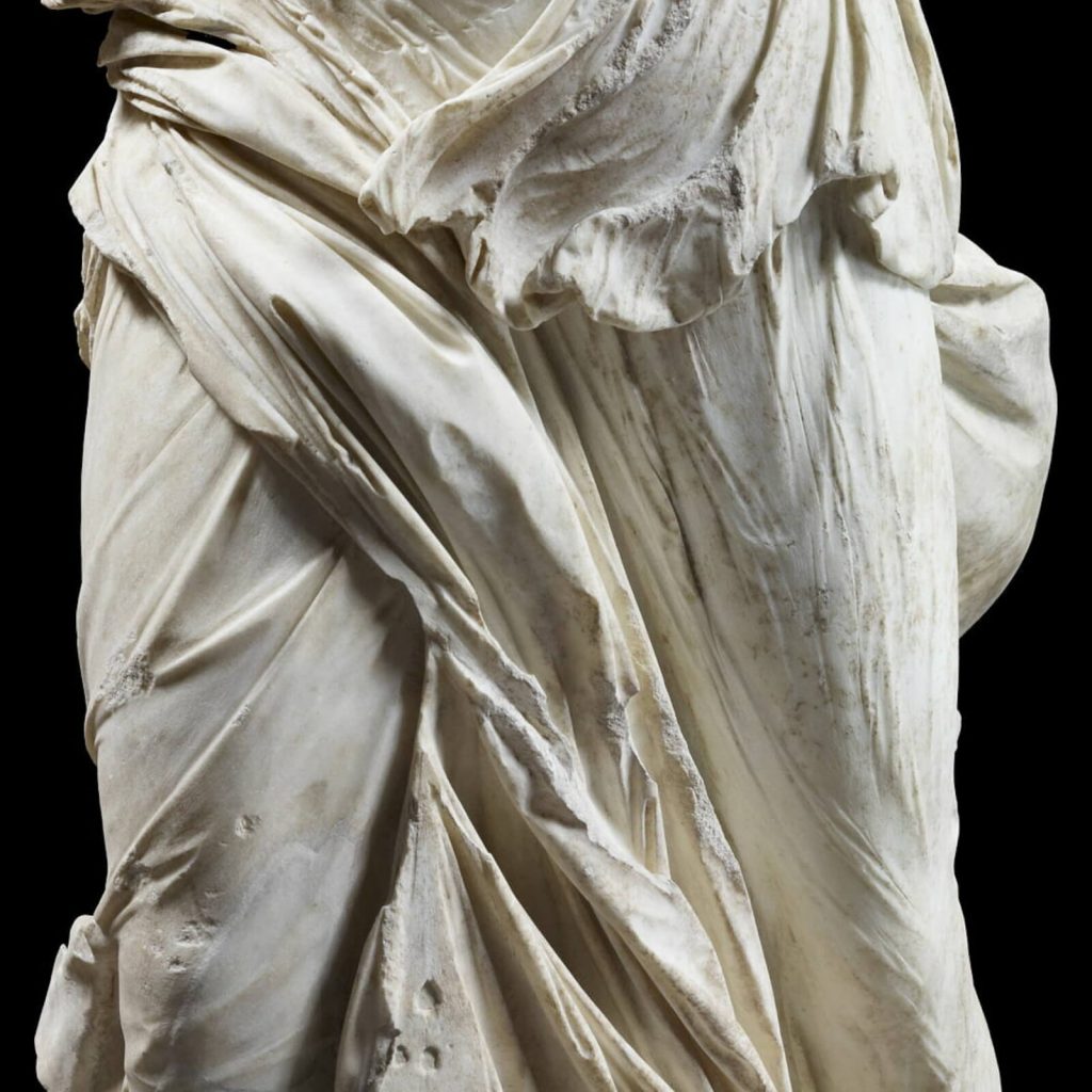 Nike of Samothrace: Nike of Samothrace, ca. 200-175 BCE, Parian and Lartian marble, Paleopoli, Samothrace, Greece, Louvre, Paris, France. Detail.  
