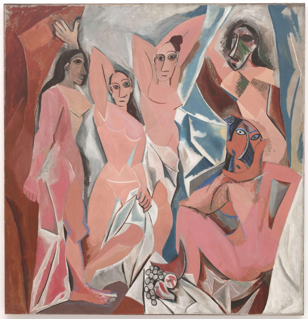 Pablo Picasso periods: Pablo Picasso, Les Demoiselles d’Avignon (The Young Ladies of Avignon), 1907, Museum of Modern Art, New York, NY, USA. © Estate of Pablo Picasso.
