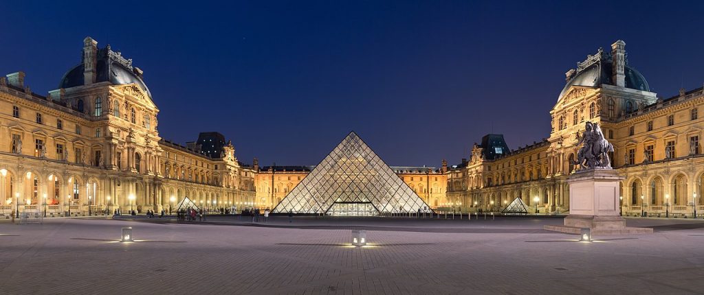 Louvre: Exterior View of the Louvre Museum, ca. March 2020. Photograph by Benh Lieu Song via Wikimedia Commons (CC-BY-SA-4.0).
