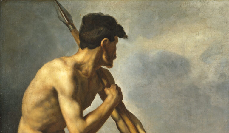 nude paintings nature: Théodore Géricault, Nude Warrior with a Spear, ca. 1816, National Gallery of Art, Washington, DC, USA. Detail.
