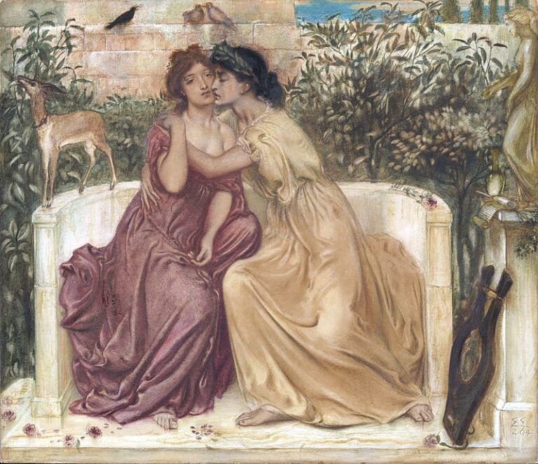lesbian art: Simeon Solomon, Sappho and Erinna in a Garden at Mytilene, 1864, Tate Britain, London, UK.
