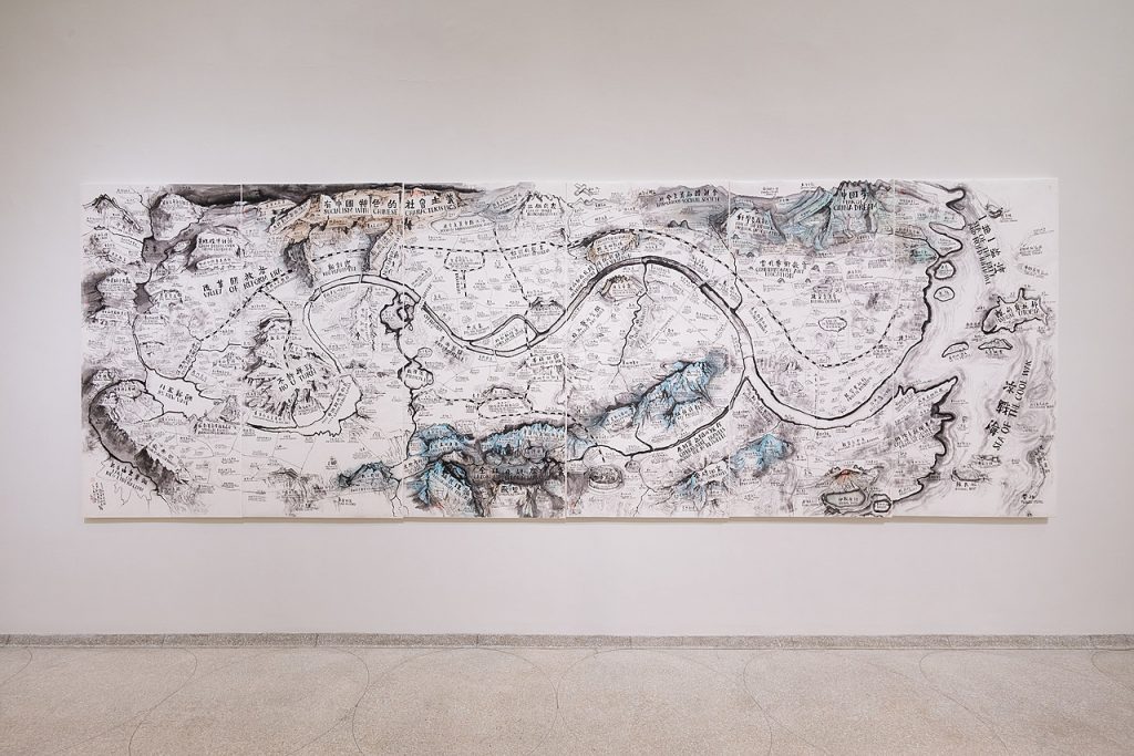 Qiu Zhijie: Qiu Zhijie, Map of the Theater of the World, ink on paper mounted to silk, 2017. Photo courtesy of Solomon R. Guggenheim Museum, New York, Gift of the artist with additional funds contributed by the International Director’s Council, 2017
