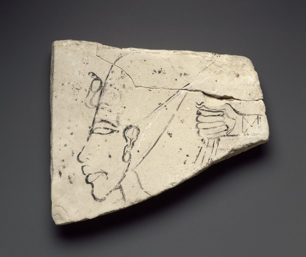 Akhenaten: Figured Ostracon with Head of Akhenaten, ca. 1352–1336 BCE, Brooklyn Museum, Brooklyn, NY, US.
