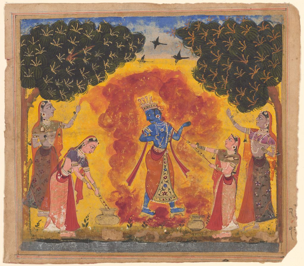 Holi: Krishna Sprayed with Colored Water at the Holi Festival, ca. 1650 – 1675, The Morgan Library & Museum, New York, NY, USA.
