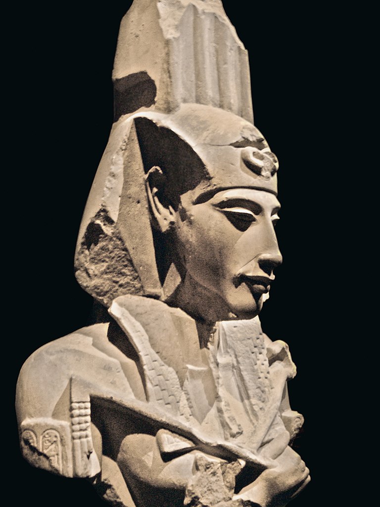 Akhenaten: Statue of Akhenaten from a pillar at Aten temple in Karnak, Egyptian Museum, Cairo. Photo by José-Manuel Benito Álvarez via Wikimedia Commons (CC-BY-SA-2.5).
