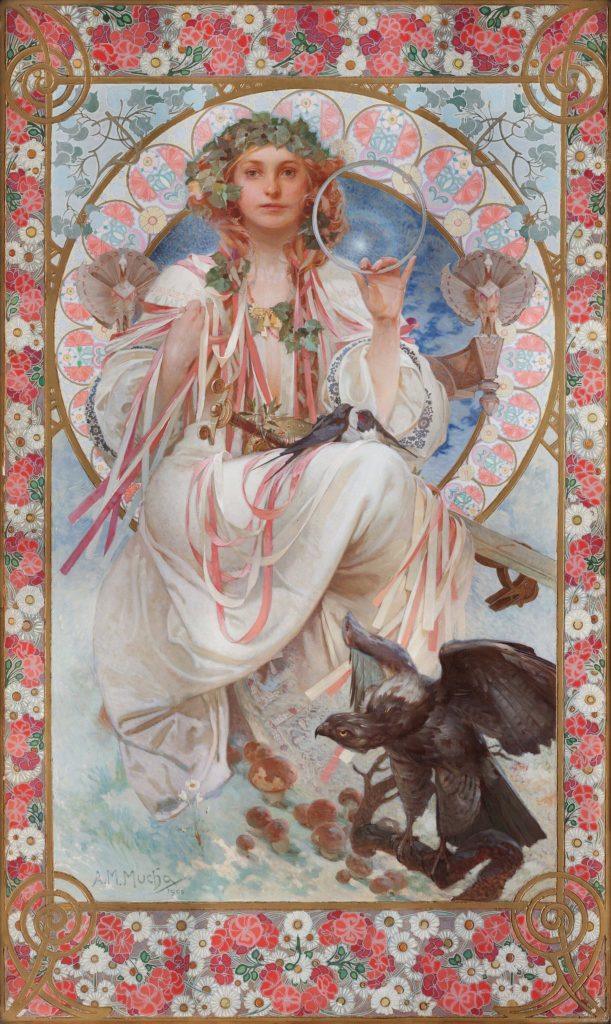 Mucha's Pan-Slavic Posters: Alphonse Mucha, Portrait of Josephine Crane-Bradley as Slavia, 1908. National Gallery Prague, Prague, Czech Republic.
