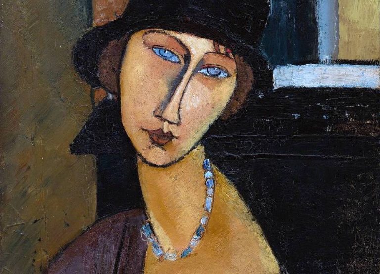 Modigliani Portraits: Amedeo Modigliani, Jeanne Hébuterne with Hat and Necklace, 1917, private collection.
