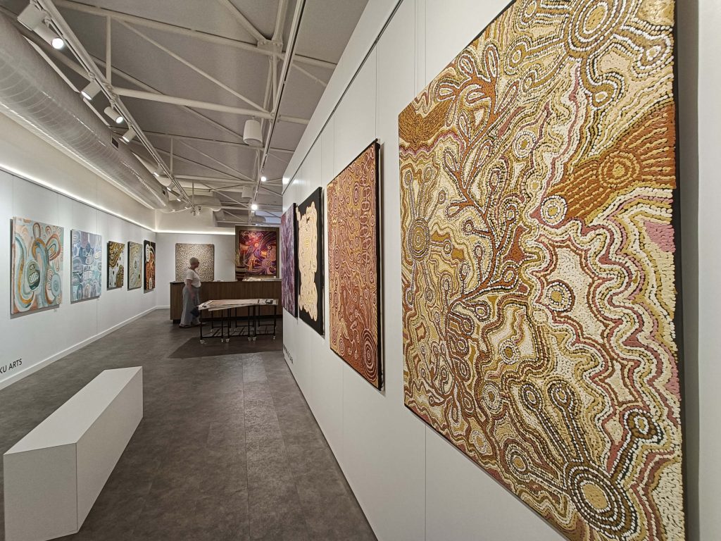 Indigenous Australian: Paintings created by First Nations artists in the Gallery of Central Australia (GOCA), CA, Australia. Photographed by the author.
