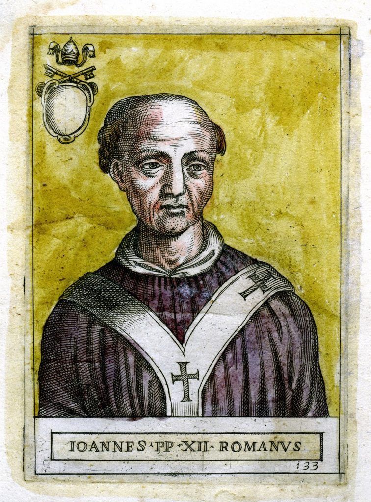 Cadaver Synod: Giovanni Battista de’Cavalieri, Pope John XII from the Pontificum Romanorum Effigies 16th century. Wikimedia Commons.
