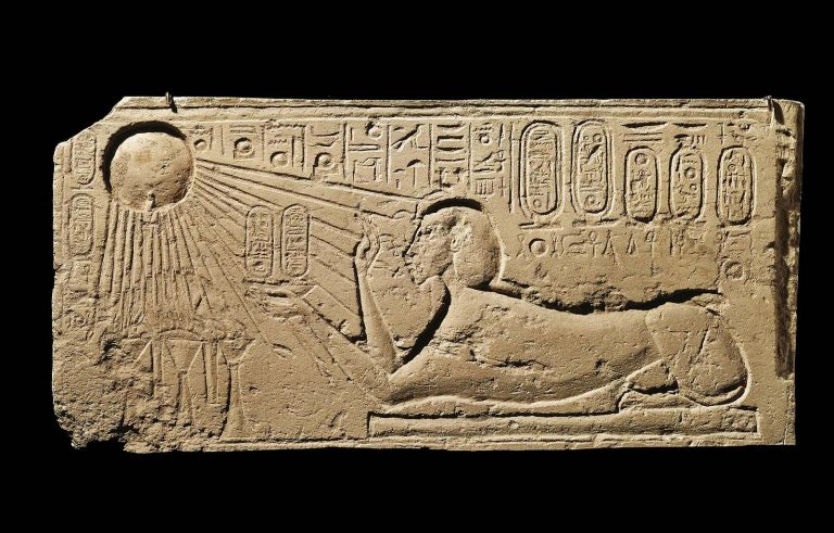 Akhenaten: Relief of Akhenaten as a sphinx, ca. 1349 – 1336 BCE, Museum of Fine Arts, Boston, MA, US.
