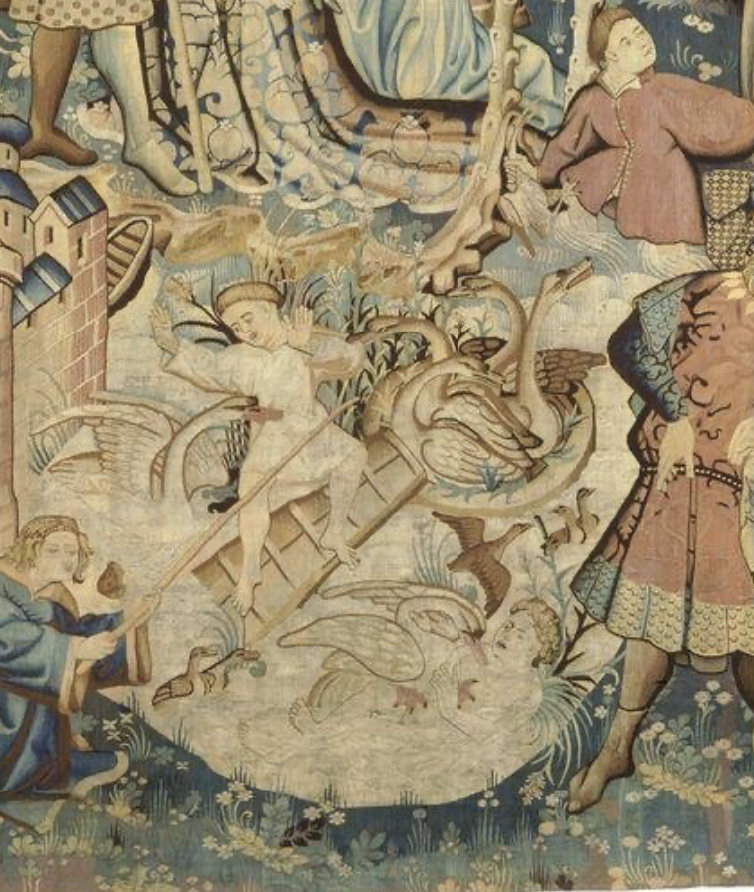 The Devonshire Hunting Tapestries: The Devonshire Hunting Tapestry: Otter and Swan Hunt, 1430-1440, probably made in Arras, France, Victoria and Albert Museum, London, UK. Detail.
