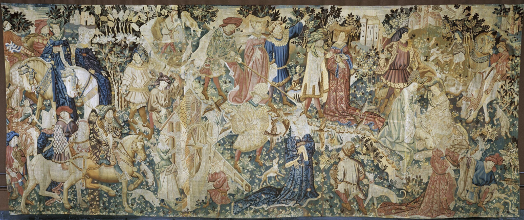 The Devonshire Hunting Tapestries: The Devonshire Hunting Tapestry: Falconry, 1430-1440, probably made in Arras, France, Victoria and Albert Museum, London, UK.

