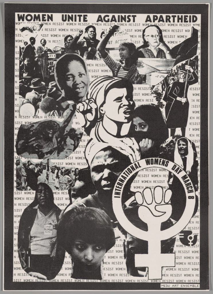 Apartheid art: Thamsanqa “Thami” Mnyele, Women Unite Against Apartheid, lithograph, 1981, Art Insitute Chicago, IL, USA.
