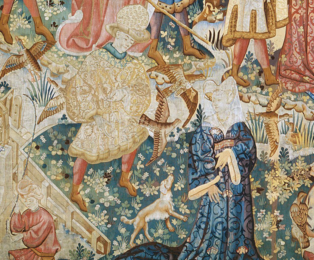 The Devonshire Hunting Tapestries: The Devonshire Hunting Tapestry: Falconry, 1430-1440, probably made in Arras, France, Victoria and Albert Museum, London, UK. Detail.
