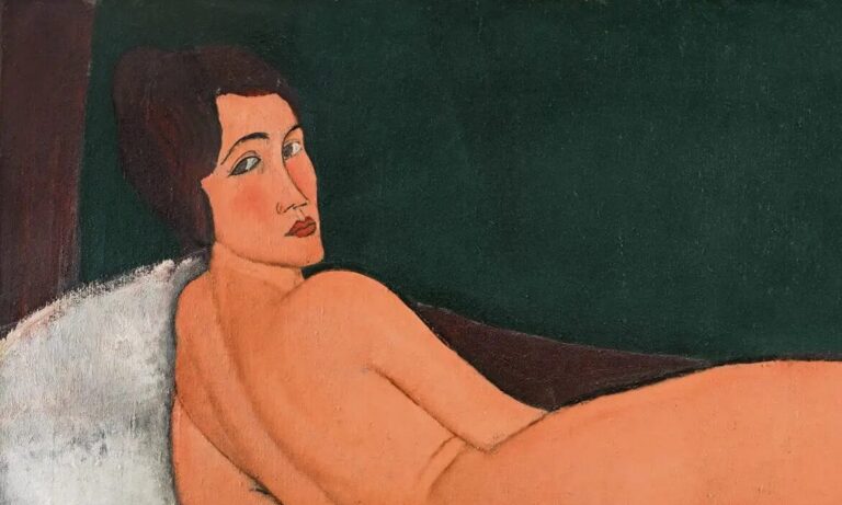 amedeo modigliani nudes: Amedeo Modigliani, Nude Looking over her Right Shoulder, 1917, private collection. Numero. Detail.
