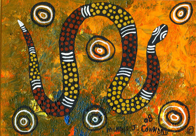 Indigenous Australian: Michael J Connolly, Munda-gutta Kulliwari (The Rainbow Serpent), 2008, Dreamtime Kullilla Art.

