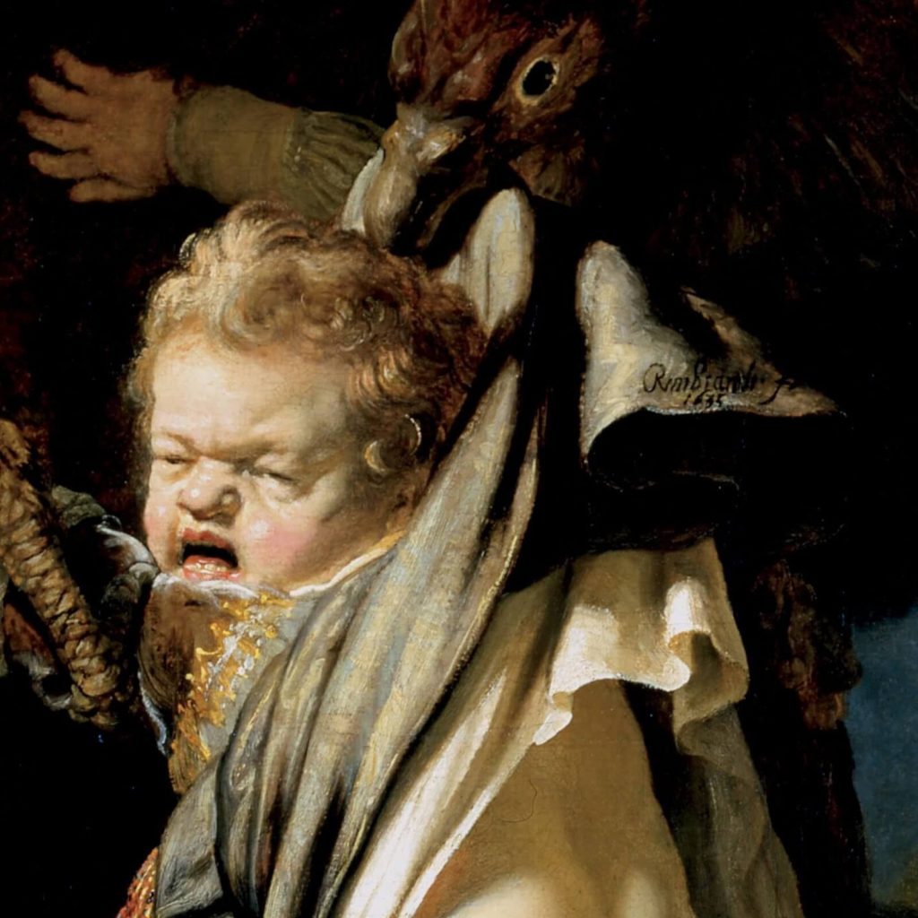 Rembrandt Ganymede: Rembrandt, Abduction of Ganymede, 1635, Gemäldegalerie Alte Meister, Dresden, Germany. Detail.
