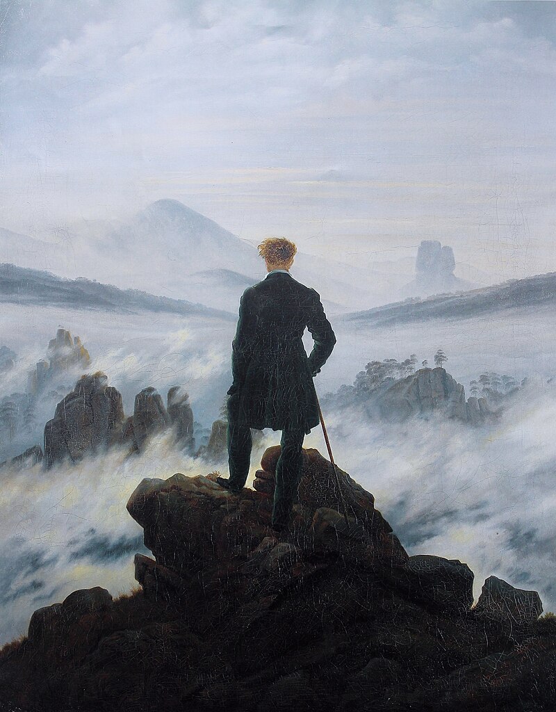 Romanticism: Caspar David Friedrich, The Wanderer Above the Sea of Fog, 1818, Hamburger Kunsthalle, Hamburg, Germany.
