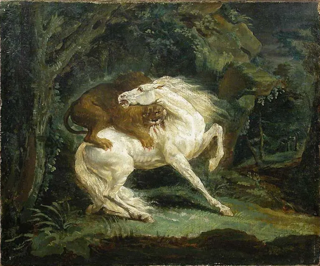 Romanticism: Théodore Géricault, Lion Attacks Horse, 1820, Louvre, Paris, France.
