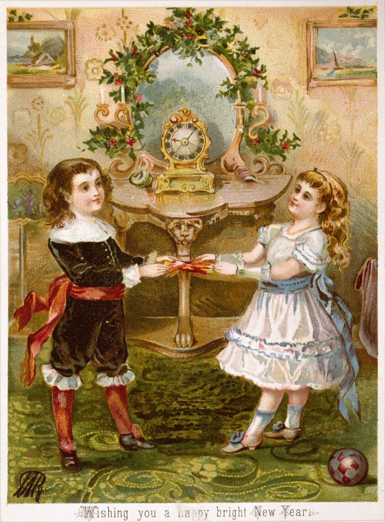 Victorian postcards: Wishing You a Happy Bright New Year Card, c. 1880, Victoria and Albert Museum, London, UK © Victoria and Albert Museum, London.
