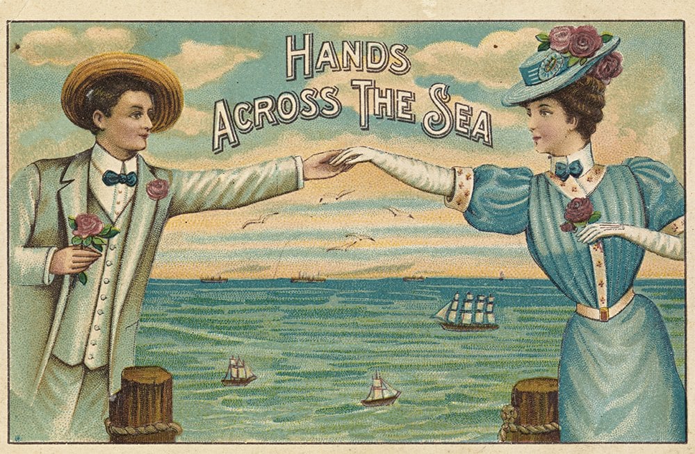 Victorian postcards: Hands Across the Sea postcard, c. 1910, National Library of Australia. ABC.
