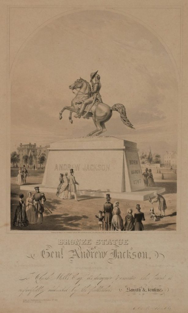 Vinnie Ream: Benjamin F. Smith, The Bronze Statue of Andrew Jackson (by Clark Mills) at Washington, DC, lithograph with watercolor, 1853, The Historic New Orleans Collection, New Orleans, LA, USA. The Historic New Orleans Collection. 

