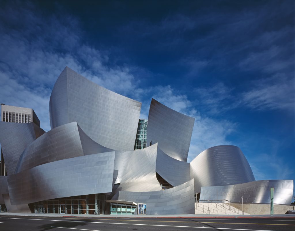 Frank Gehry: Frank Gehry, Walt Disney Concert Hall, Los Angeles, CA, USA. Photo by Carol M. Highsmith via Wikimedia Commons (public domain).
