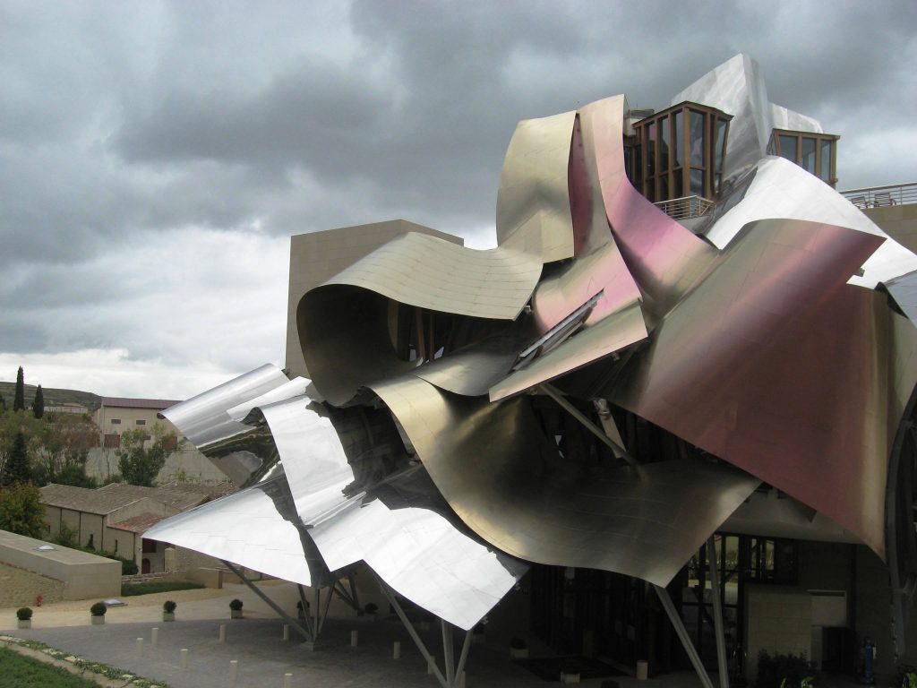 Frank Gehry: Frank Gehry, Hotel Marques de Riscal, Elciego, Spain. Photo by Nicola via Wikipedia Commons (CC BY-SA 3.0).
