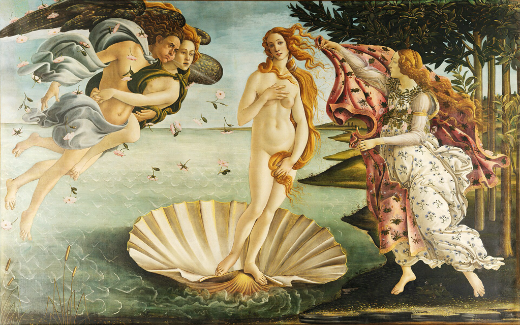 Art movements quiz: Sandro Botticelli, "The Birth of Venus", c. 1484–1486, Uffizi Gallery, Florence, Italy.