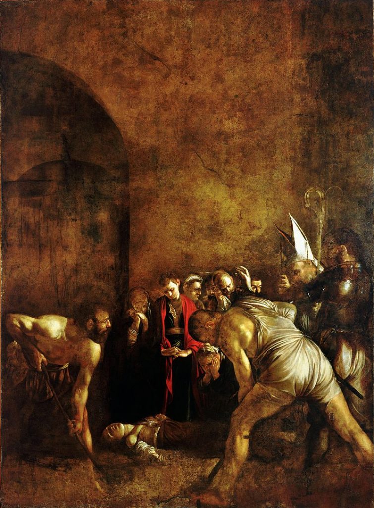 caravaggio saint ursula: Caravaggio, The Burial of Saint Lucy, 1608, Church of Santa Lucia al Sepolcro, Syracuse, Italy.
